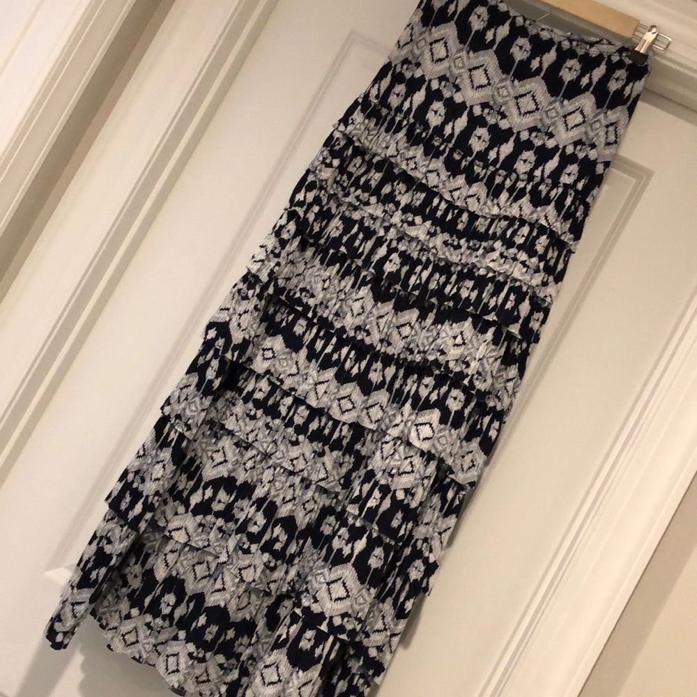 Multi ruffle dark navy and white maxi skirt